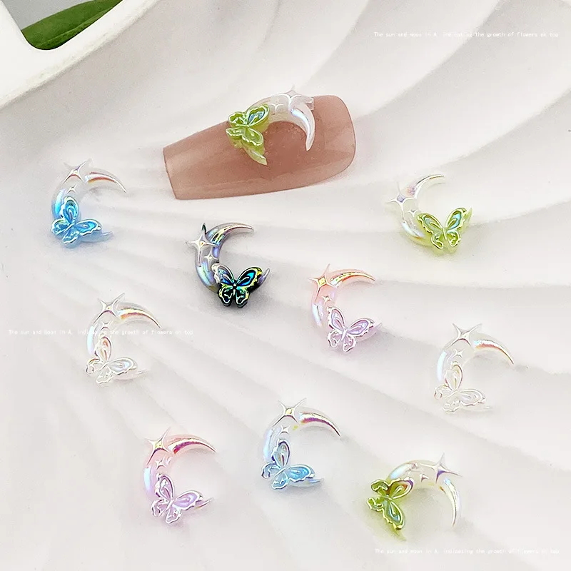 20pcs New Butterfly Moon Nail Accessories 3D Mix Colorful luminous Resin charms For Nails DlY Manicure Nail Art Decoration Parts