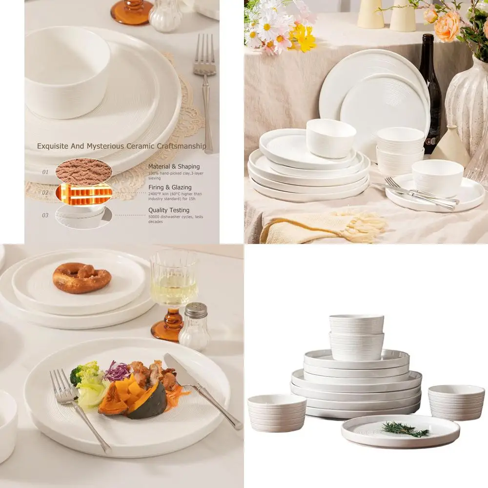 

12-Piece Porcelain Dinnerware Set: Modern Lightweight Plates & Bowls, Scratch-Resistant (Style 10)