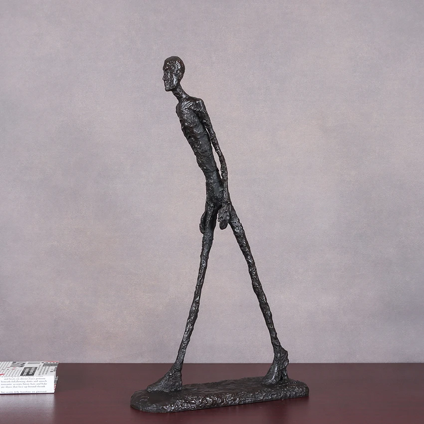 Life Size Walking Man Statue by Giacometti Bronze Replica Famous Abstract Skeleton Sculpture Home Decoration