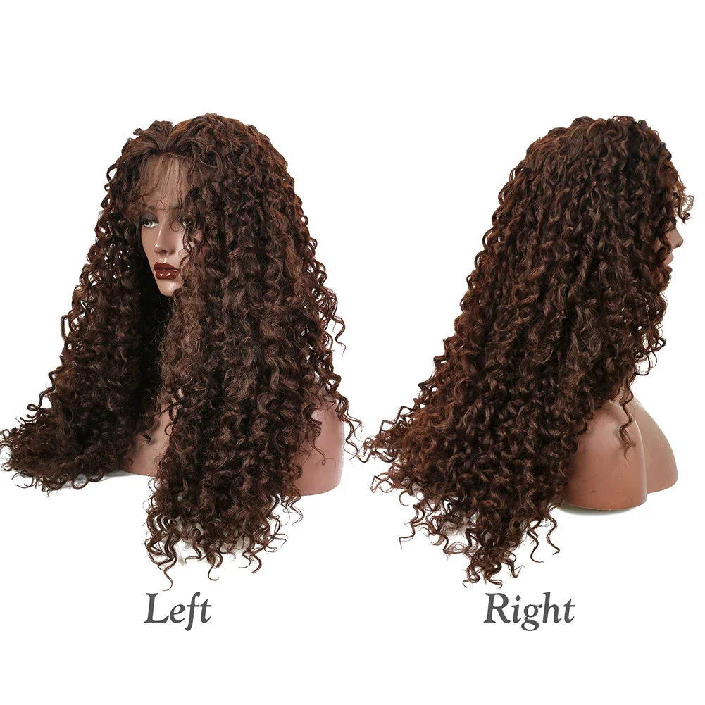 StrongBeauty 24 "Synthetische Kant Voor Vrouwen Lange Kinky Krullend Bruine Pruiken Babyhaar