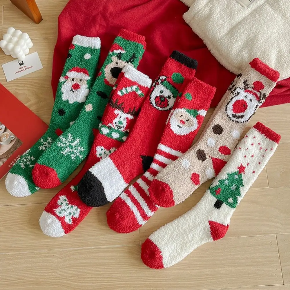 New Fashion Christmas Stocking Soft Coral Fleece Long Tube Socks Women Winter Thickened Warm Home Sleep Hosiery