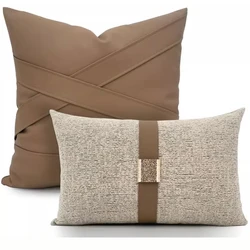 Simple morden coffee color cushion cover cotton linen pillowcase with gold buckle throw pillow cover sofa decor