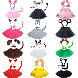 Animals  Children  Headband Tutu Skirt Tail Bow Kids  Girl Party Props Elephant Tiger Fox     Halloween Costume Cosplay