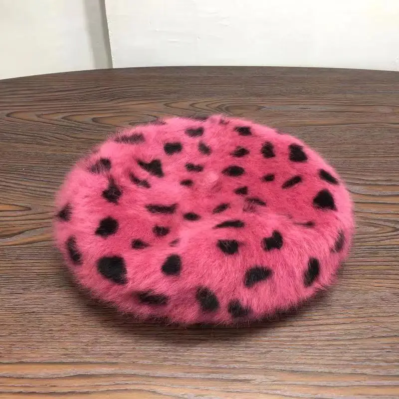 Beret Women Rabbit Fur Spotted Leopard Beret Sherlock Hat Beret Cute Elegant Beret Warm Hat Elegant Ladies Winter Hat Wholesale