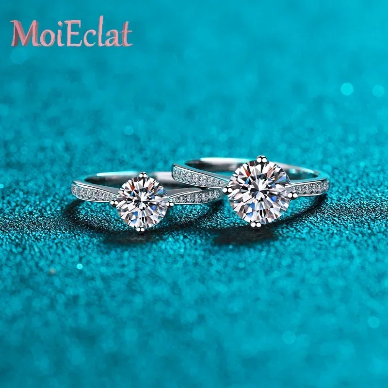 MoiEclat Store Platinum PT950 Luxury Four-prong Rings with 2/3carat Moissanite Diamond, Engagement Ring for Women Set Jewelry