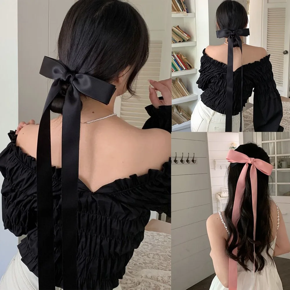 

Elegant Satin Silk Bow Hair Clip Candy Color Hair Accessories Side Clips Long Headwear Hair Barrettes Women Girls