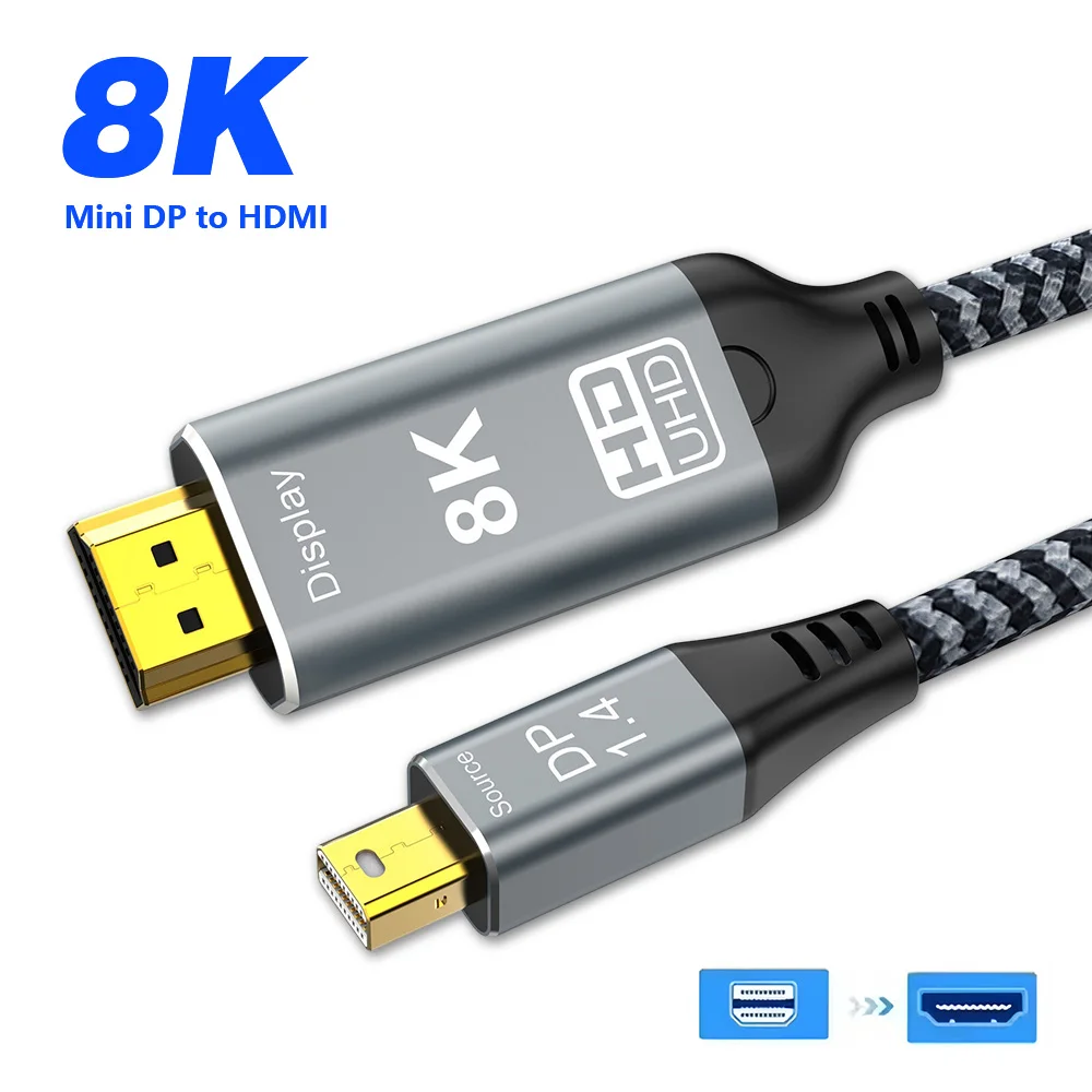 Mini DisplayPort to HDMI Cable 8K/60Hz Compatible With MacBook Pro/Air Projector Monitor Laptop Mini DP To HDMI-compatible Cable