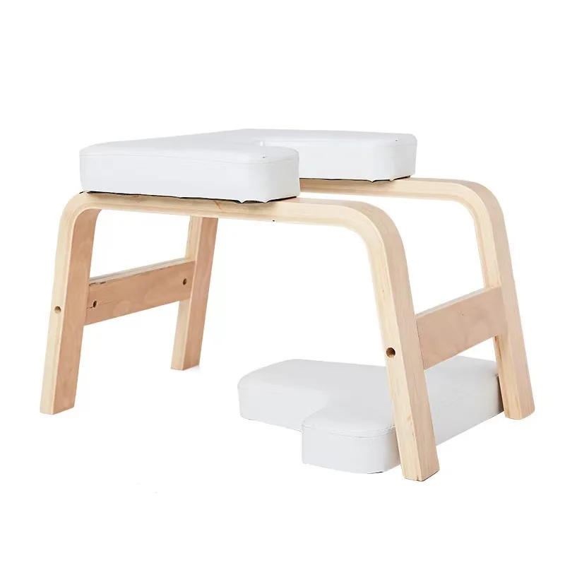 Wooden Yoga Headstand Bench Wood Stand Inversion Chair for Relieve Fatigue and Shape Body Yoga Inverted Stool with PU Pad