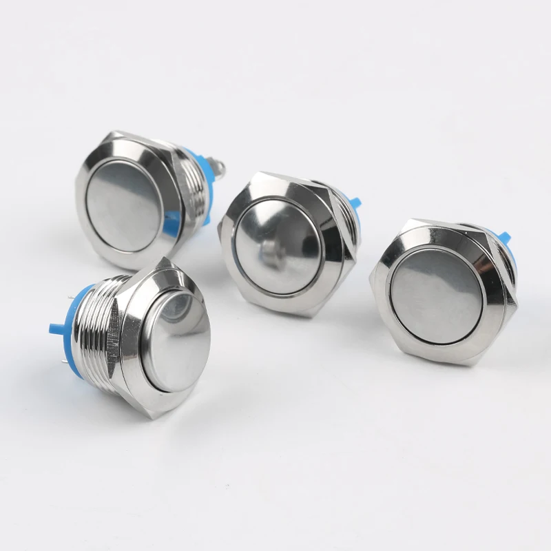 

Кнопка-переключатель металлическая 19 мм, без подсветки, мгновенного действия, сферическая/плоская/высокая головка, под пайку/под винт