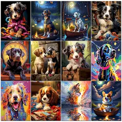PhotoCustom Oil Paint By Numbers Kits Dog Painting By Numbers On Canvas Frameless 40x50cm Animal Draw Painting DIY Home Decor