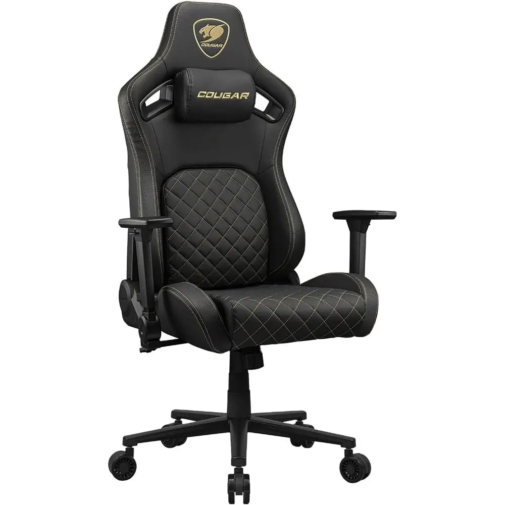 Ergonomic Office/Gaming Chair, Adjustable Height, 155° Recline, 4D Armrests, Durable Leatherette, 120 kg Capacity - Gold