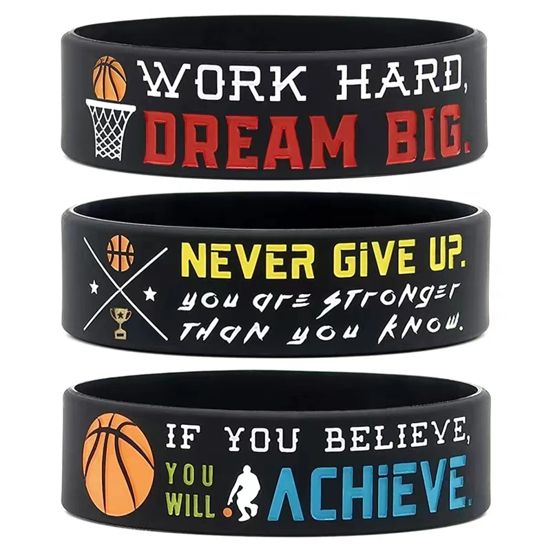 1Pcs Wide Basketball Inspirational Never Give Up Achieve Dream Big Fashion Rubber Bracelet Men Silicone Wristband Festival Gifts