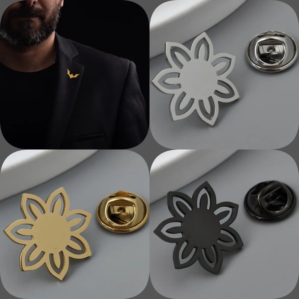 

Sunflower sunflower gold-plated badge, silver collar brooch, formal lapel pin black, nameplate suit accessories set, men's gift