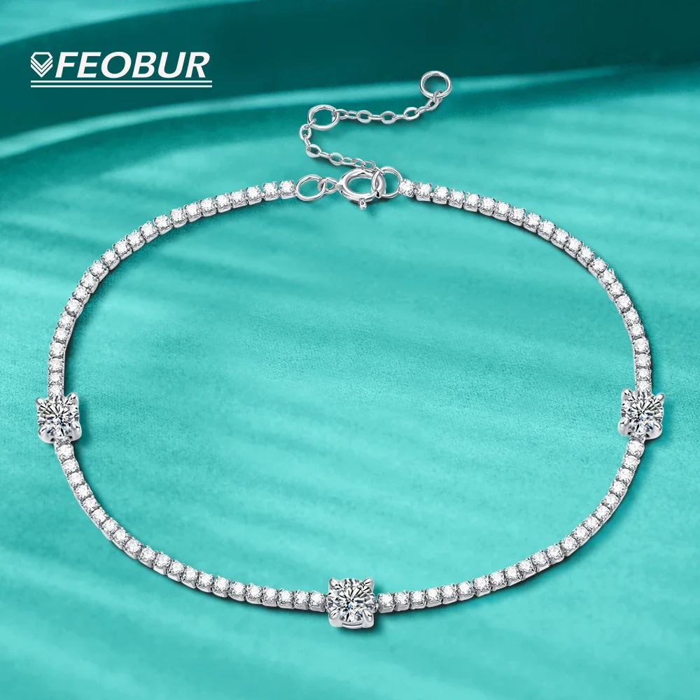 

925 Sterling Silver Moissanite Bracelet for Women GRA Certified 4mm 0.3ct Diamond Adjustable Chain for Women Tennis Bracelets