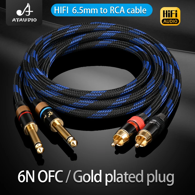 ATAUDIO Hifi-Audiokabel Dual 6,35 mm auf Dual RCA für Mixer-Konsolenverstärker 2 * RCA auf 2 * 1/4 Zoll Jack-Abschirmung 6N OFC-Kabel 3