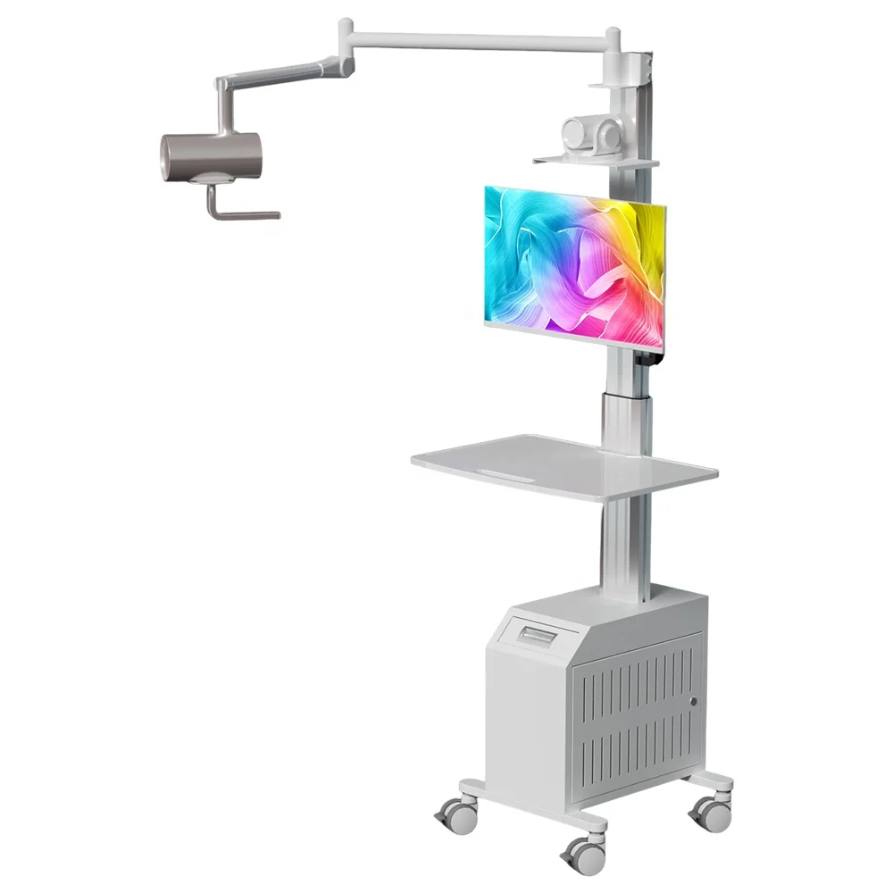 Modern Style ABS Plastic Adjustable Height Hospital Medical  Recording and Teaching Cart Trolley with Computer Host Box