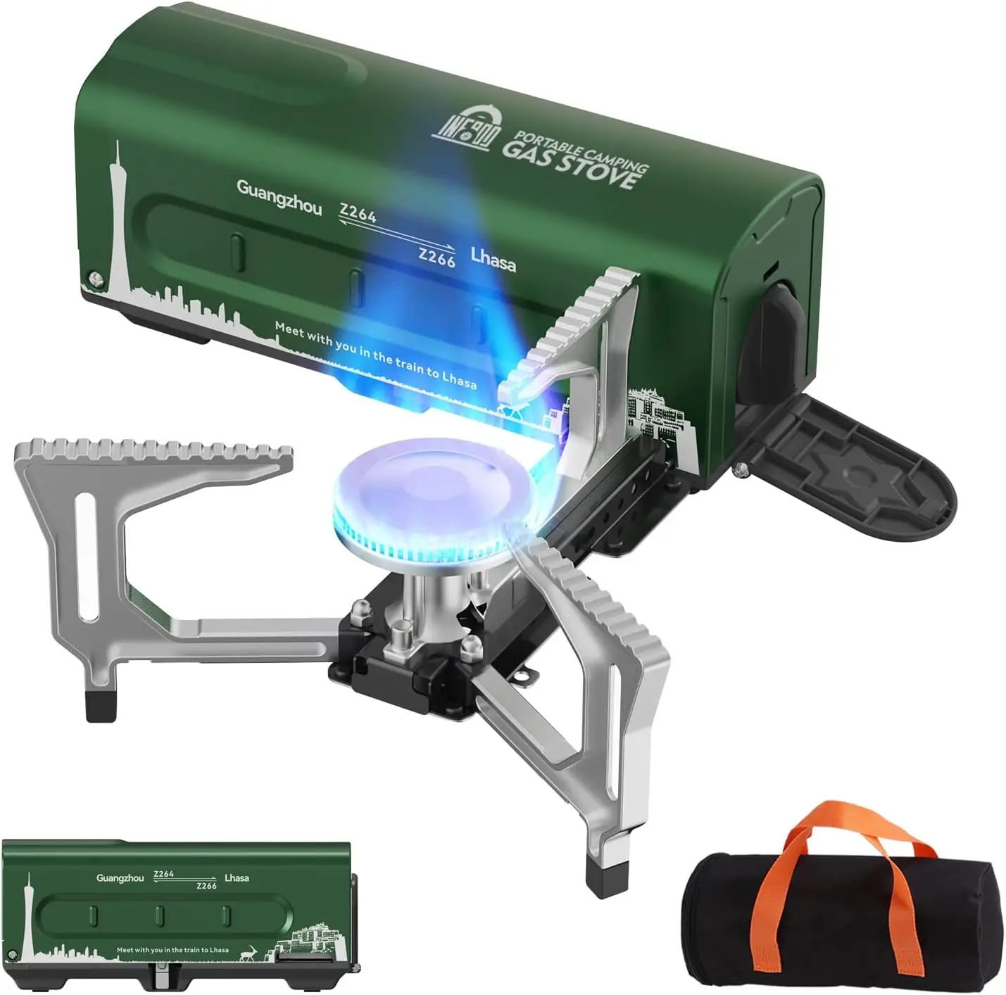 

Portable Butane Camping Stove 7500 BTU Foldable with Carry Bag for Backpacking, RV, Picnic, Green