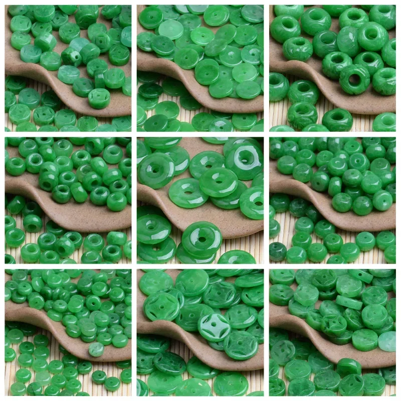 10pc Natural A Green Jade Money Beads DIY Bracelet Bangle Earring Charm Jadeite Jewellery Fashion Accessories Amulet Gift Women