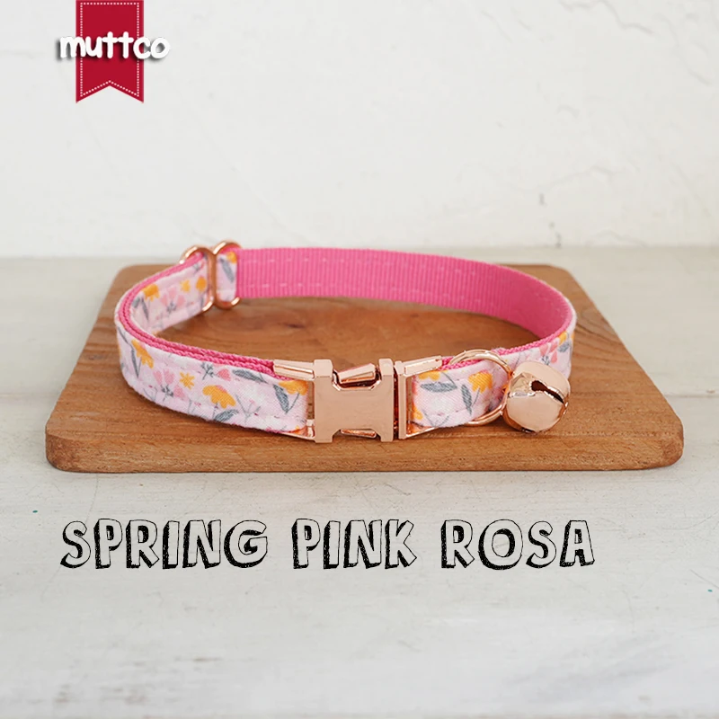 MUTTCO Retail Beautiful Flower Pattern Design Handmade SPRING PINK ROSA collar Unique Design Cat collar 2 size UCC168