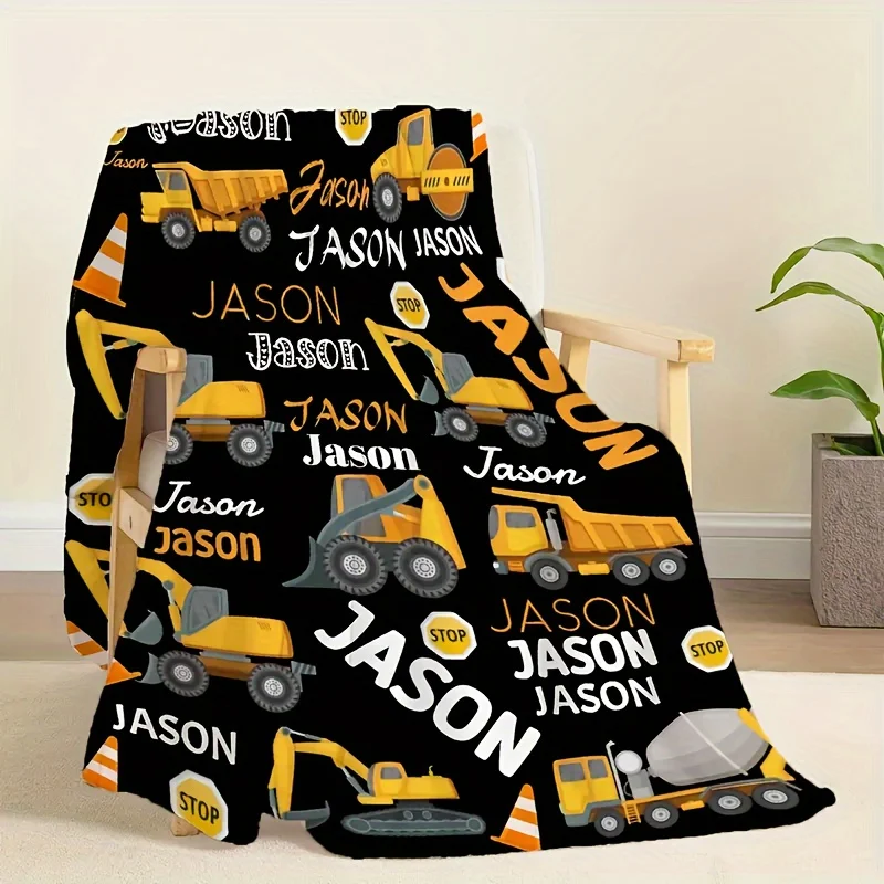1 Stück Flanelldecke mit individuellem Text-Bagger-Aufdruck, personalisierter, weicher, warmer Flanellüberwurf mit Digitaldruck für Weihnachten des Enkels