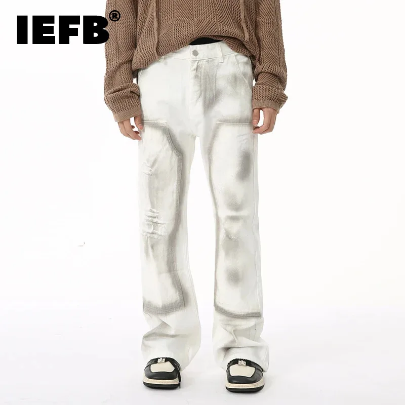 

IEFB Men's Denim Pants Autumn Niche Dirty Design Personalized Vintage Ripped Jeans Trend 2024 Autumn New Stylish Menwear 9C6947