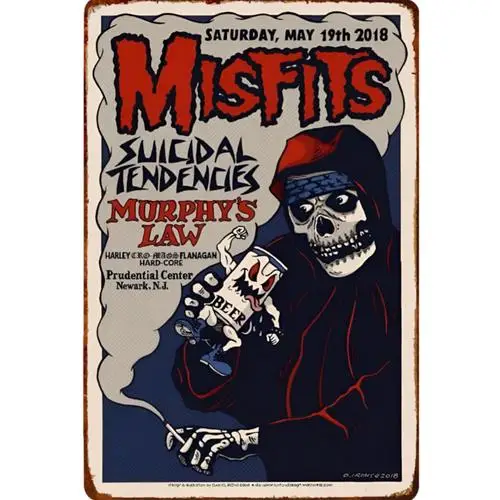 Vintage Misfits Metal Sign Concert Wall Decor w/ Suicidal Tendencies ;