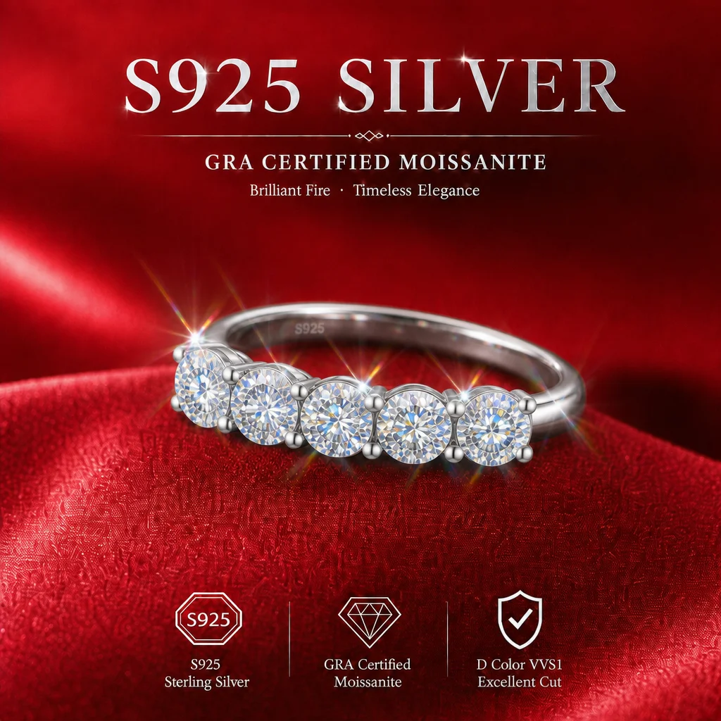 Mit GRA-Zertifikat S925 Sterling Silber 3,0mm Vollmoissanit-Ring D VVS1 3EX Schliff Funkelnder Moissanit-Band Hochzeits- und Partygeschenk – Detail 10