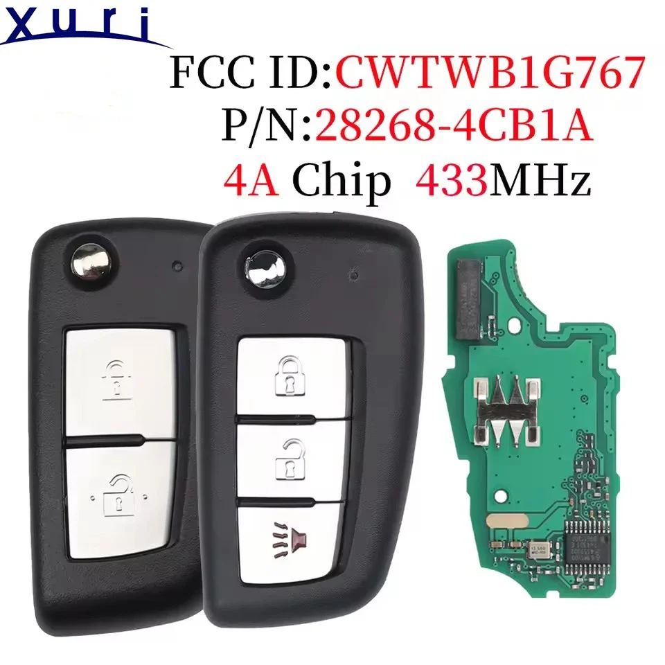 กุญแจรีโมทรถยนต์แบบพับได้ Xuri Flip ชิป 4A ความถี่ 433MHz สำหรับรถยนต์นิสสัน โร้ก เอ็กซ์เทรล แคชไค ปัลซาร์ จู๊ค ปี 2014+ รุ่น CWTWB1G767 28268-4CB1A