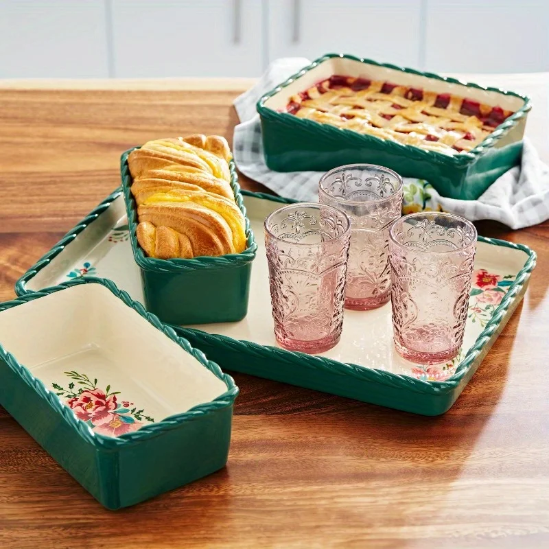 

4-Piece Ceramic Bakeware Set - Stoneware construction provides even baking and browning