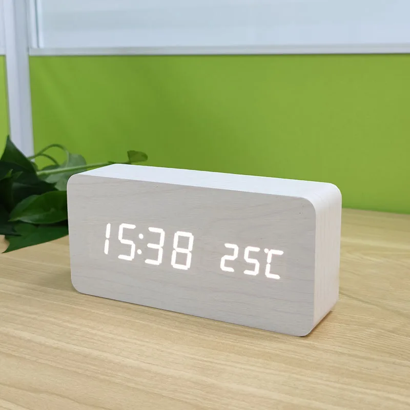 Digitaler Wecker aus Holz, LED-Wecker mit Temperatur-Schreibtischuhren für Büro, Nachttischuhr – Detail 13