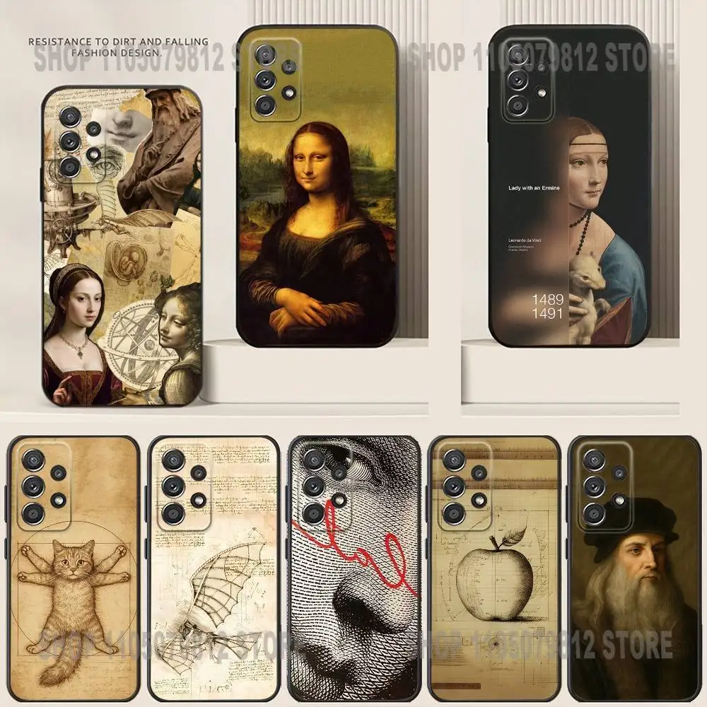

L-Leonardo da Art Vinci Phone Case For Samsung S24,21,22,23,30,Ultra,20,Plus,Note,10,9,Black soft silicone case