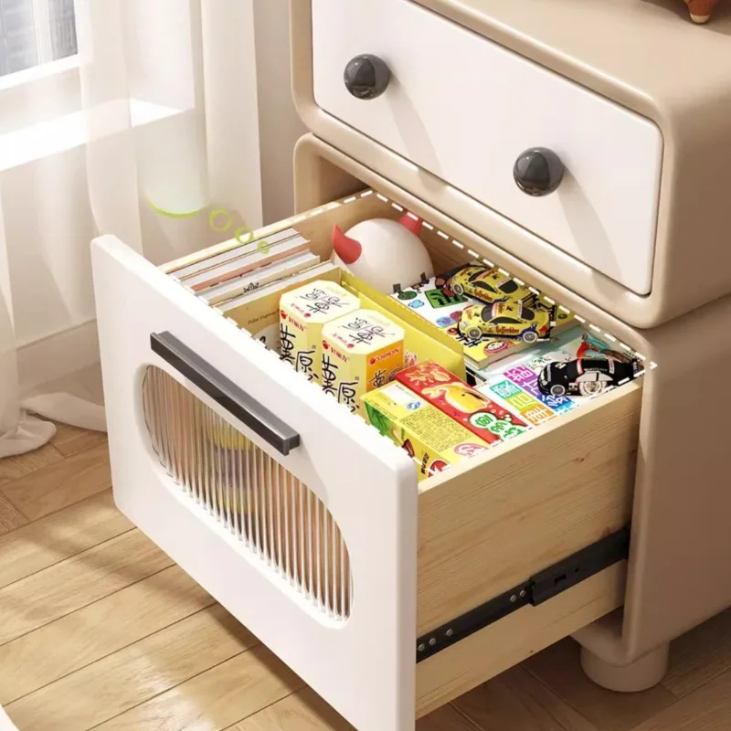 

Kids Robot Nightstand Solid Wood Bedside Storage Cabinet Cream Style High End Storage Box Bedroom Minimalist Organizer