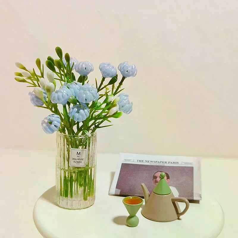 1:12 Dollhouse Miniature Bouquet Potted Plants Table Flowers Greenery Bonsai Model Desktop Vehicle Mounted Ornaments Home Decor