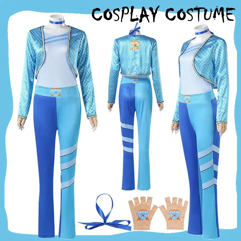 

Descendants Chloe Cosplay Blue Costume Women Role Play Outfits Girls Disguise Collar Gloves Female Halloween Carnival Party Suit