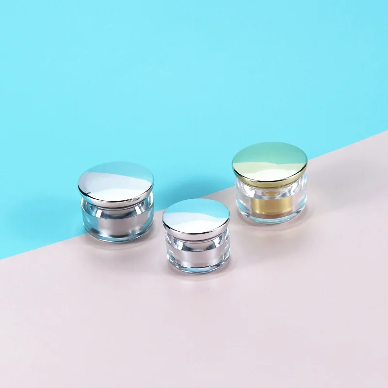 Tarro de crema acrílica de plástico plateado/dorado brillante de 5g, muestra de estaño/crema para ojos/arte de uñas/essencia/gel/removedor de manchas, embalaje cosmético