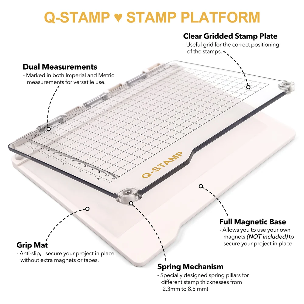Precise Stamping Platform with Anti-Slip Mat Clear Gridded Stamp Plate for Cling Stamps Clear Stamps Positioning Tool DIY Craft