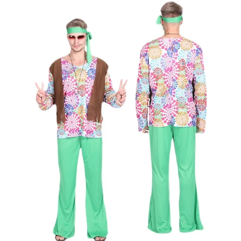 loween Hippie Disco Par Costume anni '70 Hip Hop Performance Outfit Materiale in poliestere Costume tradizionale di scena nazionale