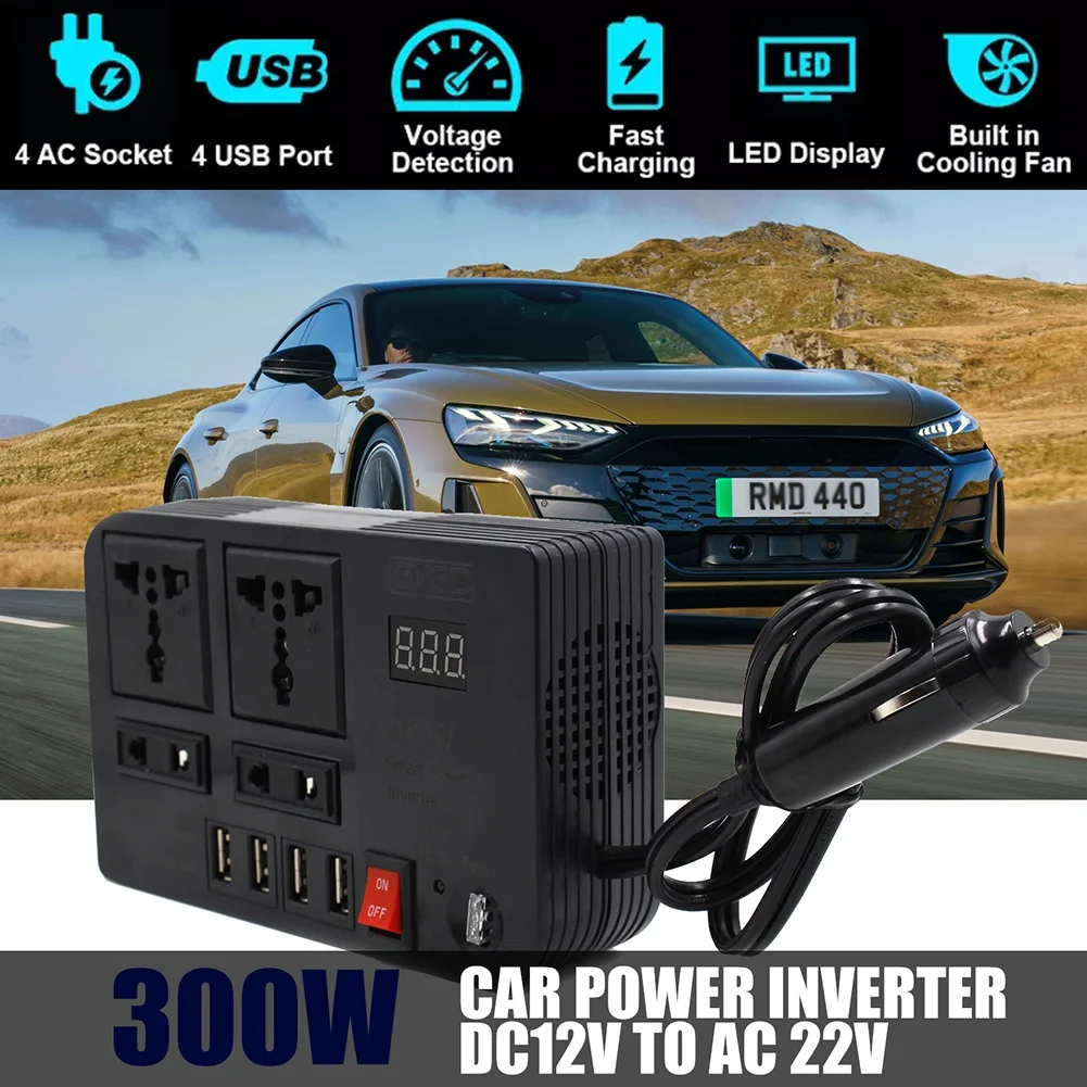 300W Car Inverter Inversor DC 12V to AC 220V Car Lighter Power Adapter Converter Splitter 4 USB Charger Fast Charging G