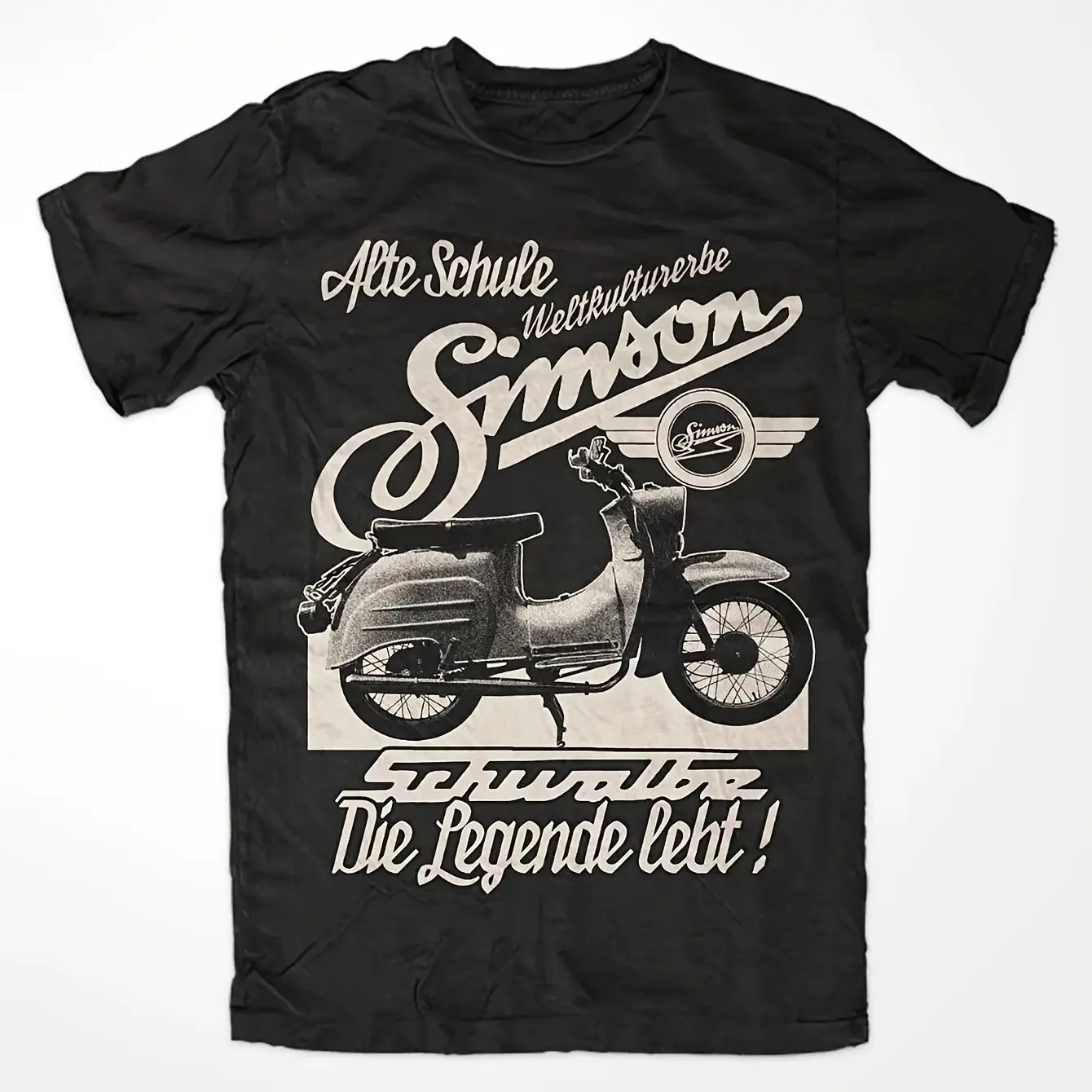 Camiseta Simson Schwalbe Die Legende Vintage para hombre, camiseta de manga corta con cita en alemán, estilo informal negro de verano