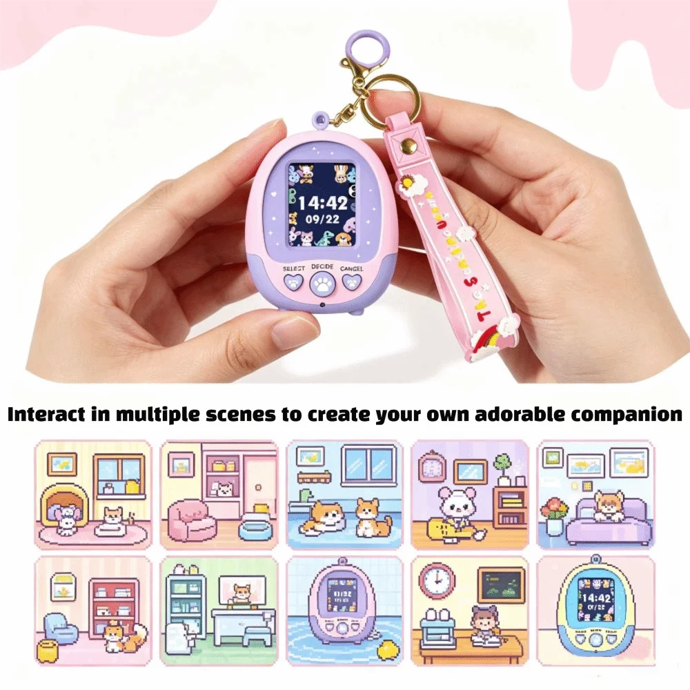 Color Screen Virtual Pet Keychain Portable Mini Electronic Pet Machine LCD Screen Educational Handheld Game Console