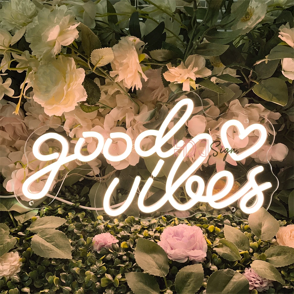 Good Vibes Neon Led Sign Custom LED Night Lights Sign USB Room Wall Decor Signboard Neon Lamps Wedding Bedroom Decoration