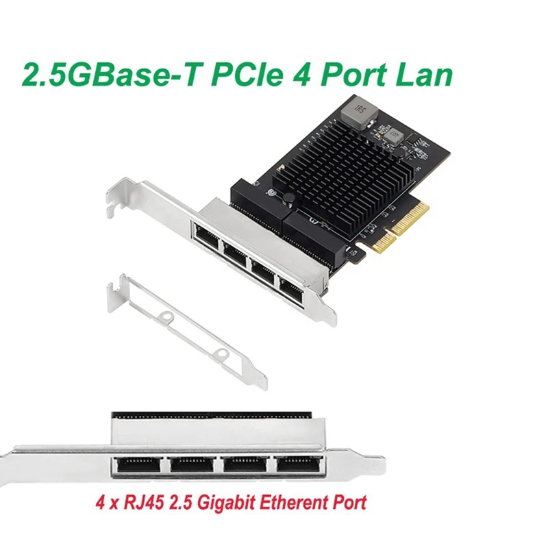 IOCREST 2.5G 4 Port Pcie RJ45 Lan 10/100/1000/ 2500Mbps RTL8125B Chip Quad Server 2.5 Gigabit Ethernet Wired Game NIC