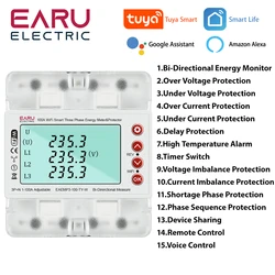 3 Phase 380V 100A Tuya WiFi Smart Bidirectional Energy Power kWh Meter Over Under Voltage Protector Relay Switch Current Limit