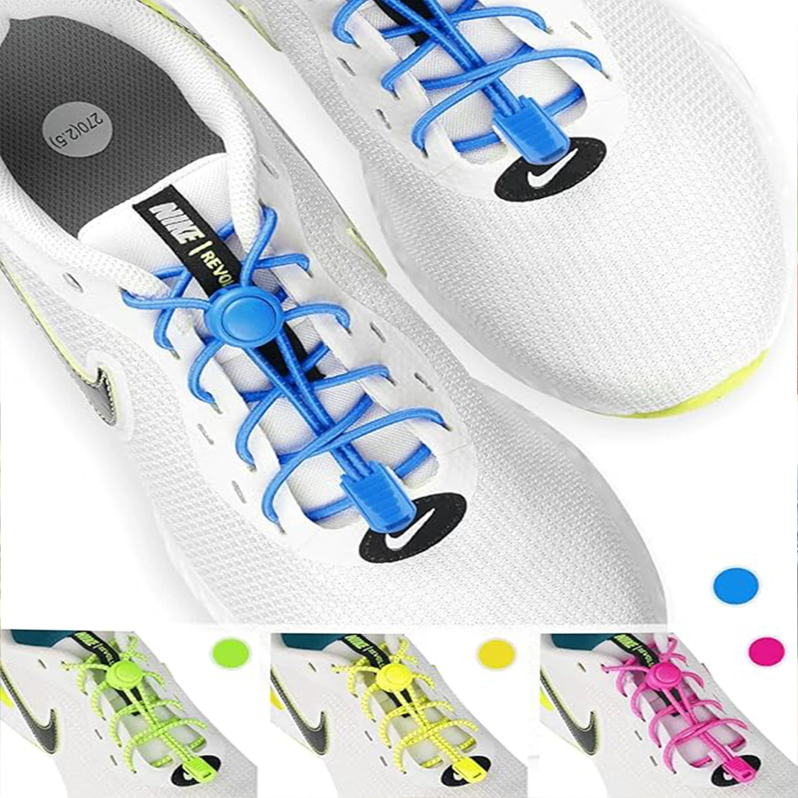 No Tie Elastic Shoelaces 2Pair Round Quick Lock Spring Lock for Adults Kids Sneakers Running Walking Sports Casual Shoes Access