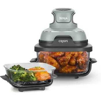 Image Air Fryer, Microwave, Freezer & Dishwasher Safe, Non Toxic Glass Portable Cooking System, 4 QT & 6 Cup Glass Containers