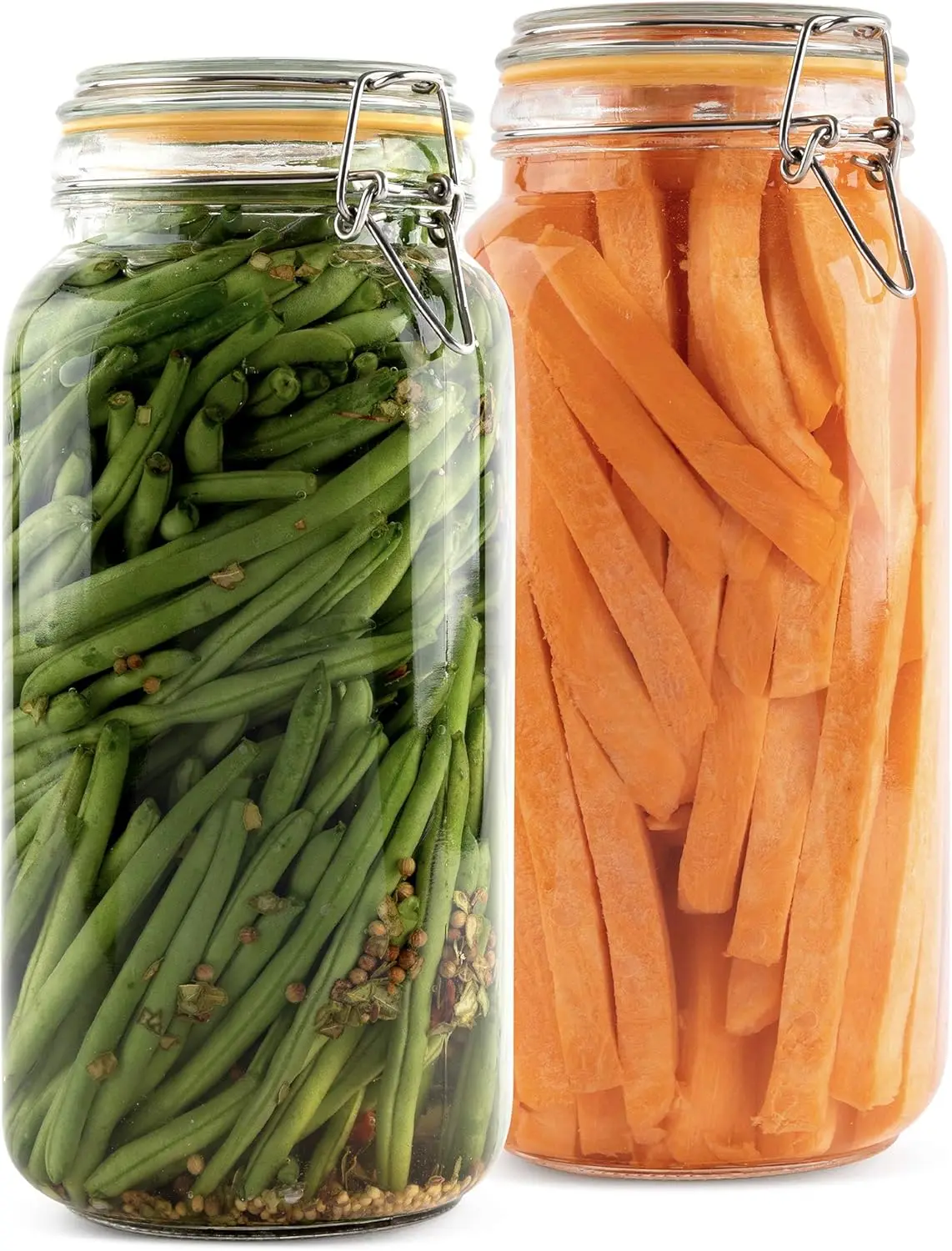 

Стеклянные банки с крышками, 67 унций, для хранения продуктов, с герметичными крышками, непротекаемые стеклянные контейнеры, кухонные банки [набор из 2 штук]