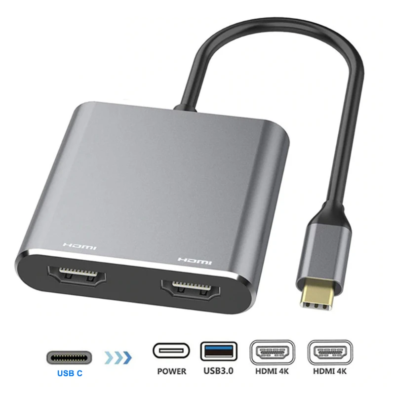 

PD Charge For Macbook Laptop Extend Dual Screen Display Cellphone USB C Hubs Docking Station Type C to Dual HDMI 4K HDTV USB3.0