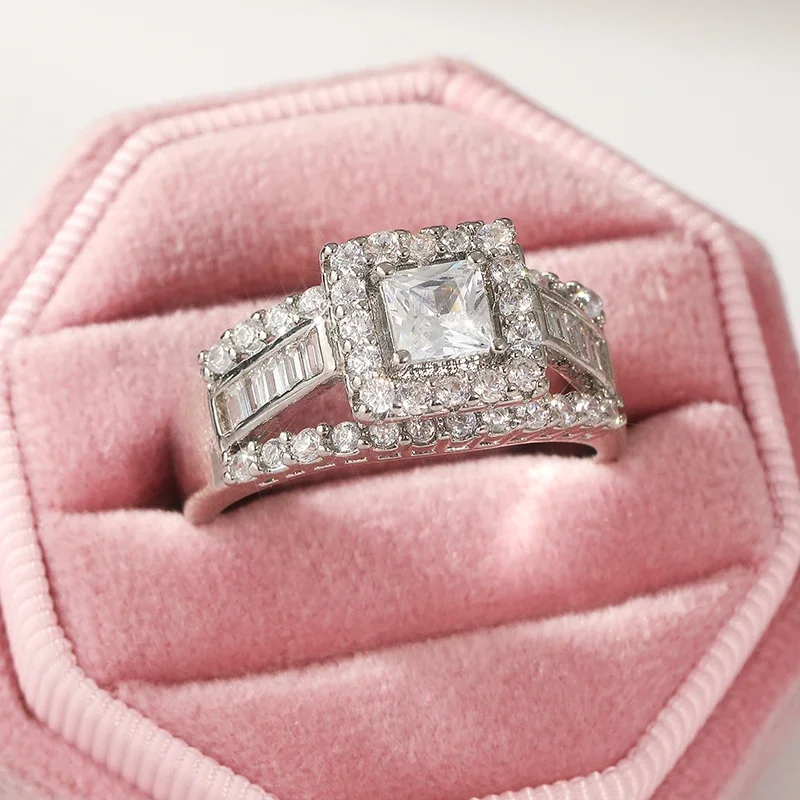 Gorgeous Inlaid White Cubic Zircon Sparkling Rings For Women Elegant Promise Wedding Engagement Ring Charm Fashion Jewelry