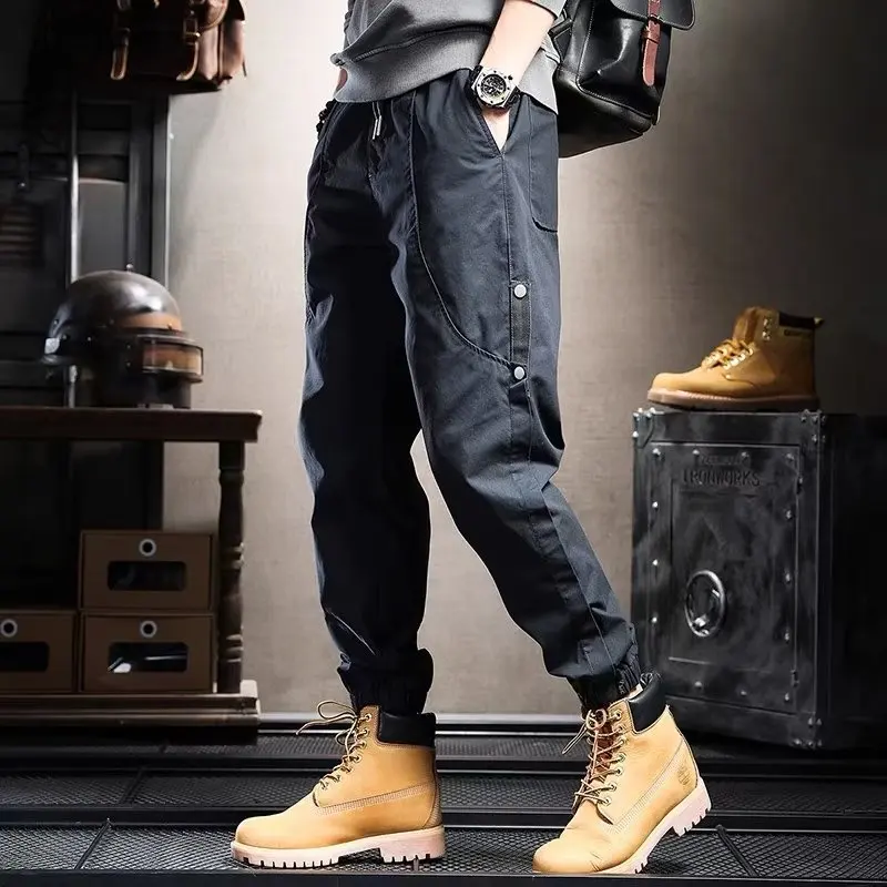 

Spring Autumn Men's Tactical Cargo Pants Streetwear Fashion Male Elastic Waist Pockets New Outdoor Sports Casual Wide Trousers