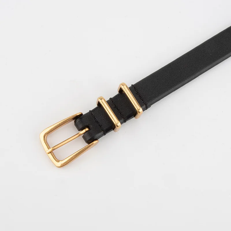 Square pin buckle thin belt for women, versatile jeans, simple decoration, high-grade cowhide thin belt